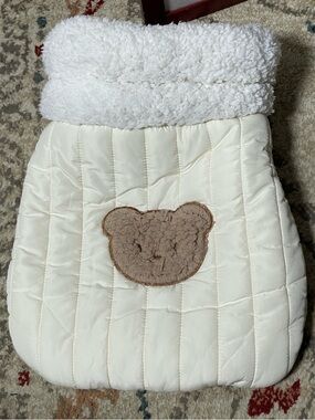 Kimpets Cream Quilted Sherpa-Trim Pet Neat with Bear Patch Kitty Sleeping Bag